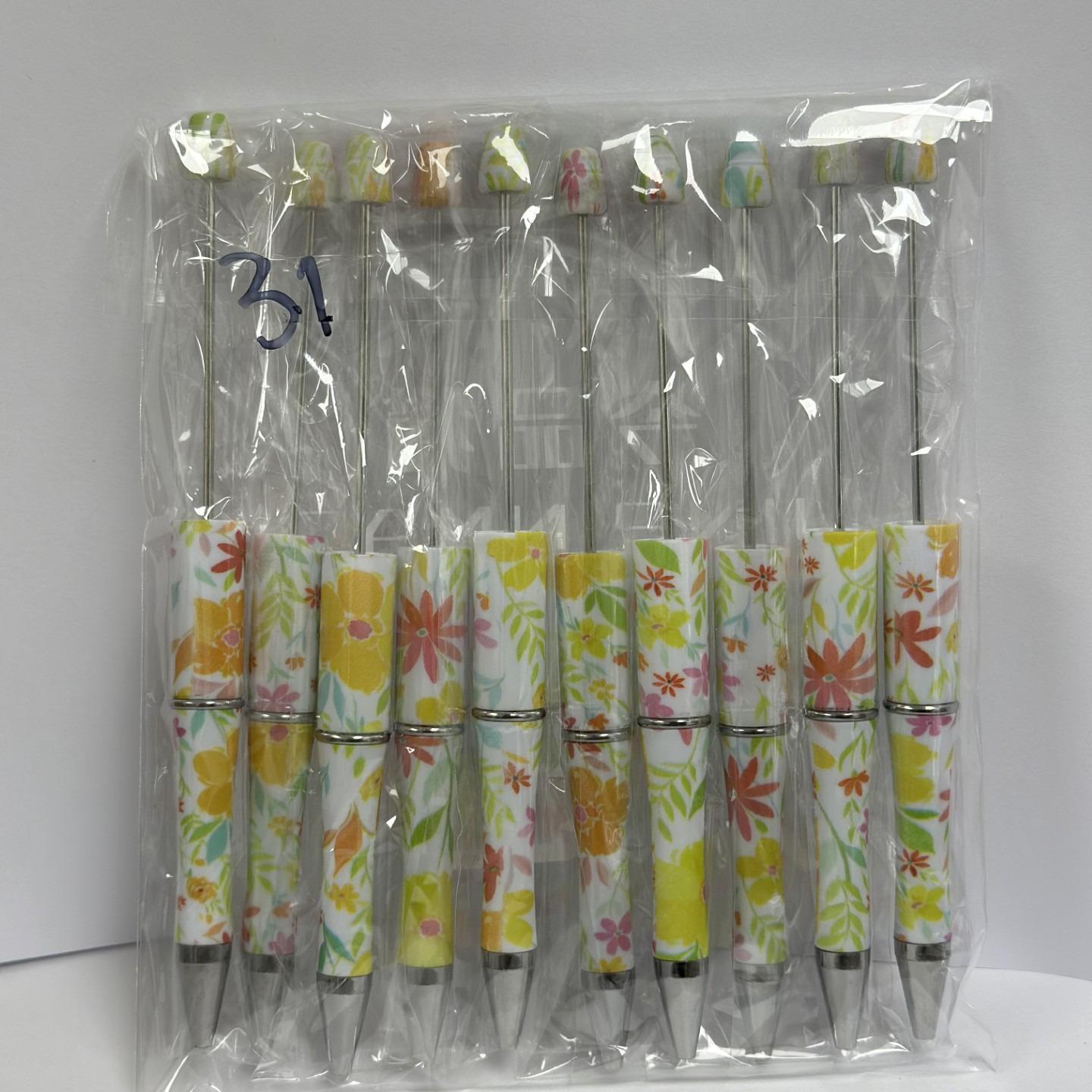 【P1】Beadable Pens Bulk Plastic Bead Ballpoint Pens for DIY 