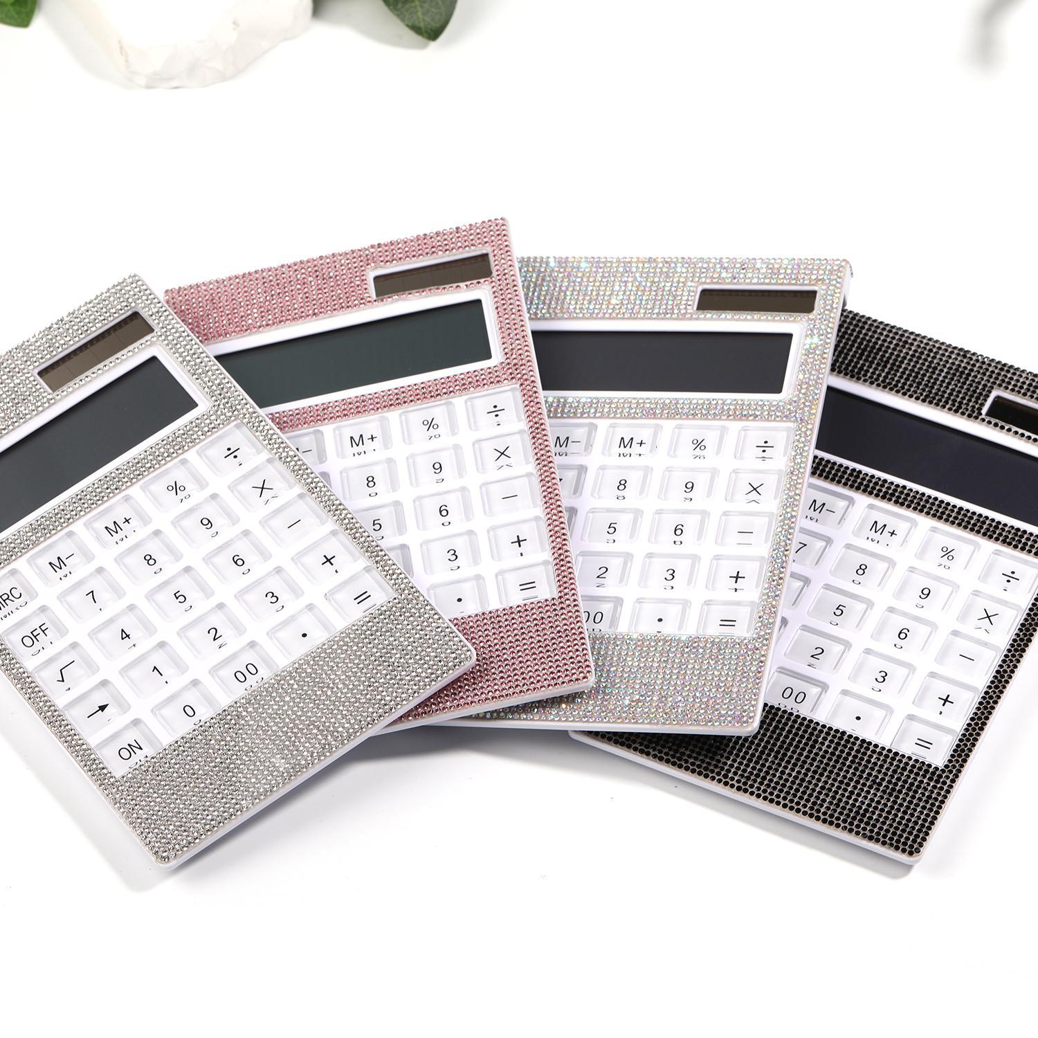 【Z67】1pcs Solar Rhinestone Gift 12-digit Crystal Button Dual Power Supply Desktop Calculator-JPM
