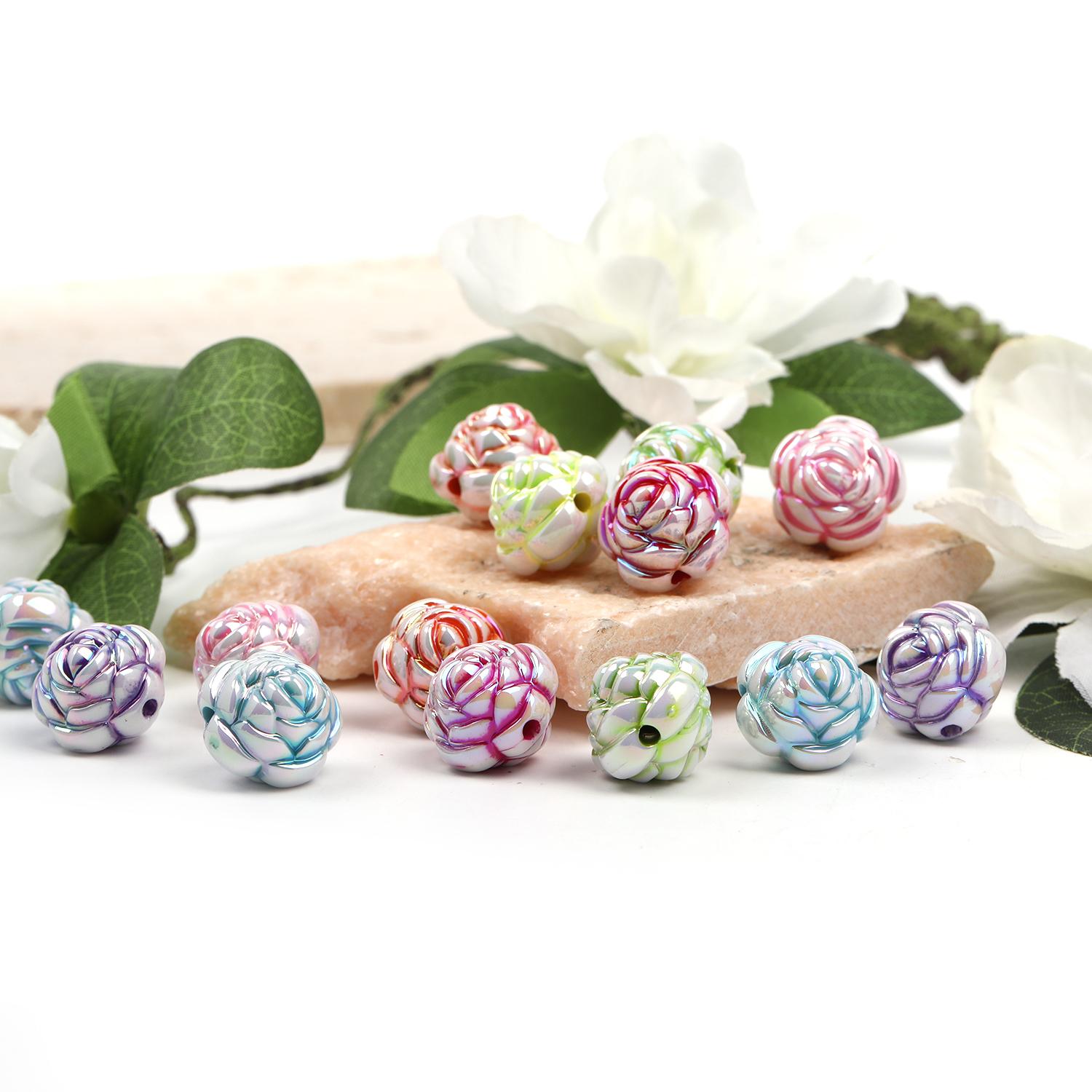 【B93】 100pcs DIY pen decoration UV plated color mixed color rose beads-JPM