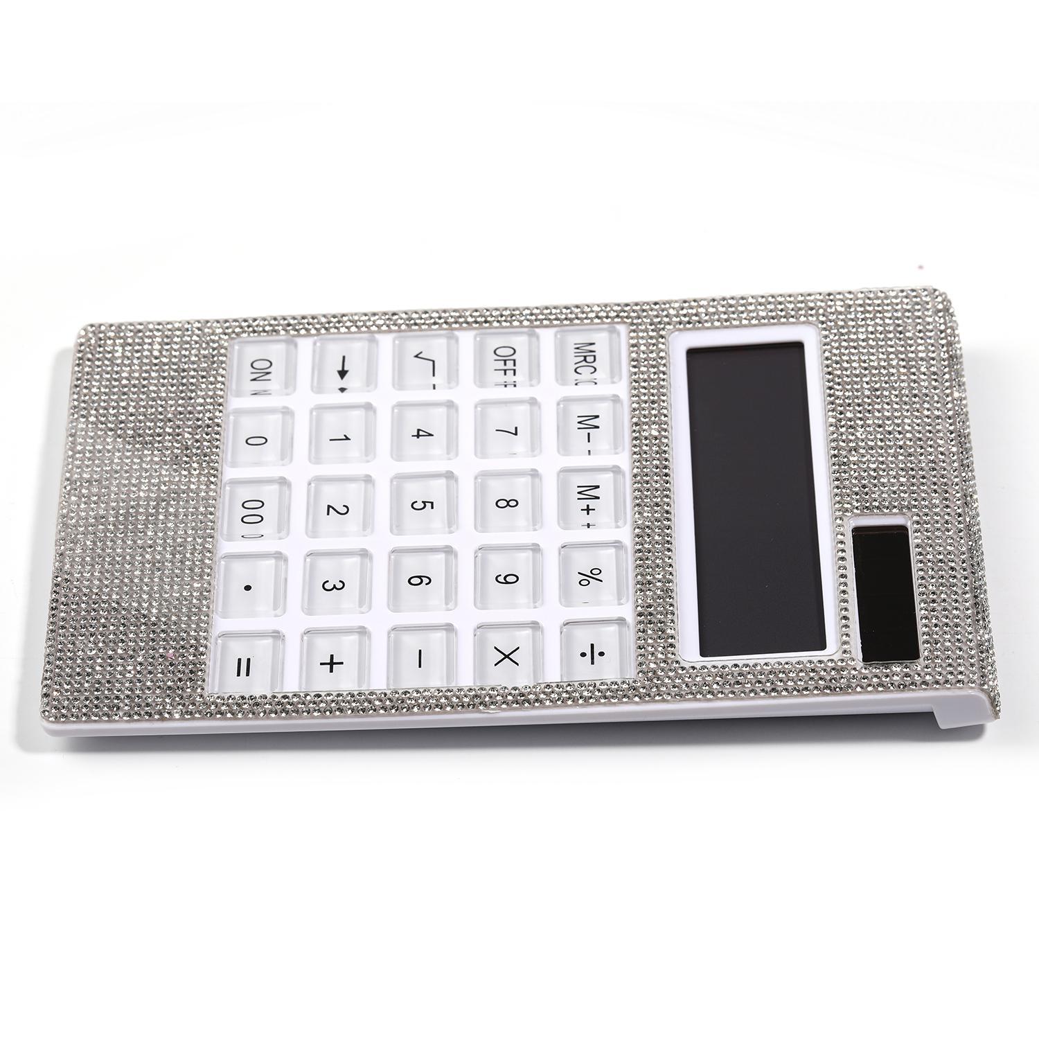 【Z67】1pcs Solar Rhinestone Gift 12-digit Crystal Button Dual Power Supply Desktop Calculator-JPM