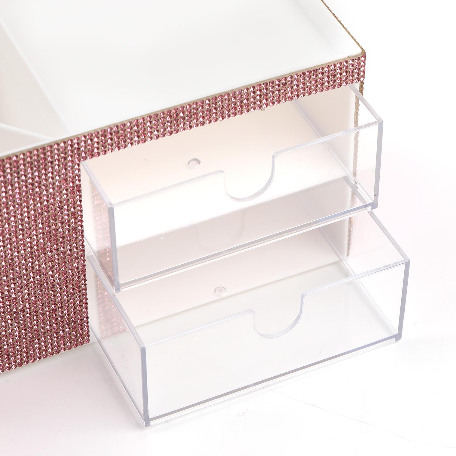 【B25】Rhinestone drawer table plastic stationery and cosmetics storage box Organiser-JPM