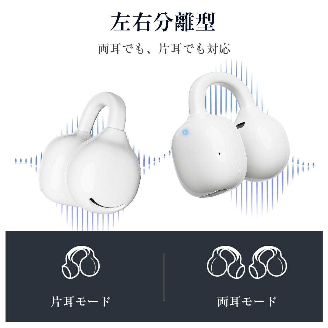 イヤホン  Bluetooth6.0 イヤーカフイヤホン ENCノイズキャンセリンク 瞬間接続 低遅延 左右分離型  軽型 iPhone/Android適用 通勤/通学
