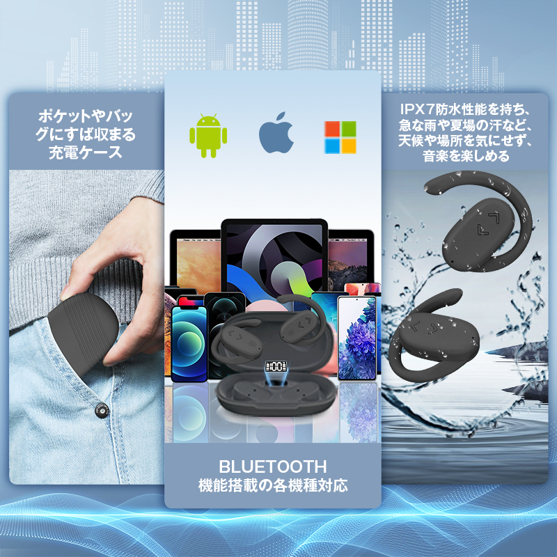  2024最新型 ワイヤレスイヤホン OWS イヤホン bluetooth 5.3 オープンイヤーデザイン ENCノイズキャンセリング 残量表示 タッチ操作 Type‐C急速充電 音漏れ抑制 イヤホン HIFI高音質 自動ペアリング IPX7防水 48時間連続稼働 送料無料