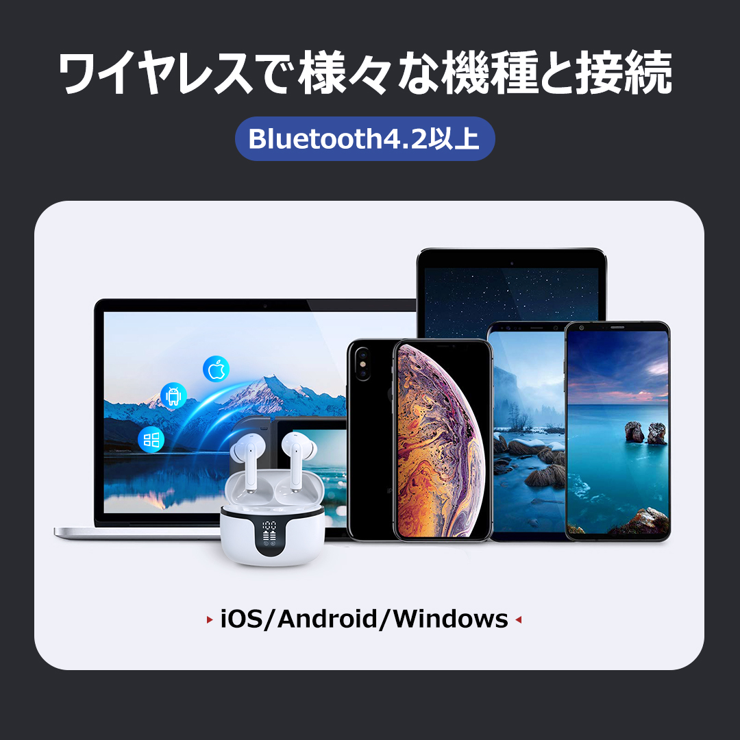 【2024 Bluetooth5.4 音質向上版】ワイヤレスイヤホン イヤホン Bluetooth カナル式 ENC通話ノイズキャンセリング LEDディスプレイ マイク付き 自動ペアリング タッチ操作 重低音 片耳/両耳 日語音声ガイド iOS/Android対応