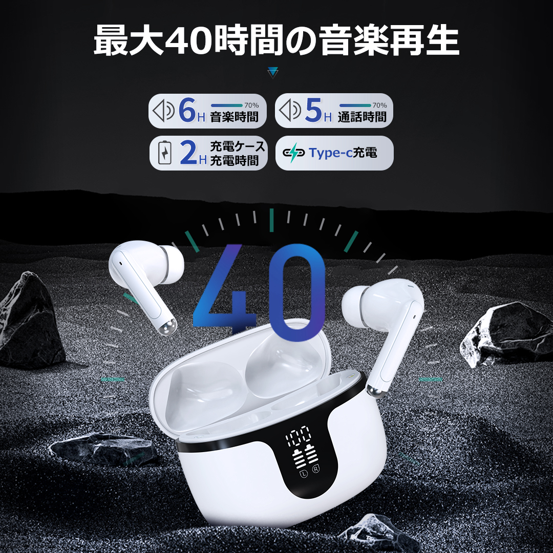 【2024 Bluetooth5.4 音質向上版】ワイヤレスイヤホン イヤホン Bluetooth カナル式 ENC通話ノイズキャンセリング LEDディスプレイ マイク付き 自動ペアリング タッチ操作 重低音 片耳/両耳 日語音声ガイド iOS/Android対応