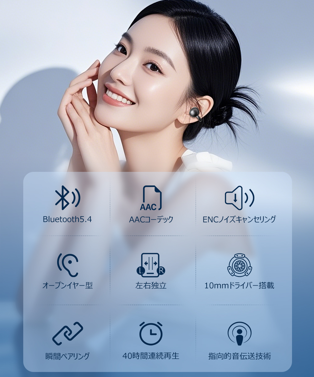 イヤホン Bluetooth【2025革新イヤーカフ型 音質特化モデル 究極フィット感】 ワイヤレスイヤホン Bluetooth5.4 耳挟み式 圧迫感ゼロ 業界トップ音質 骨伝導の革新 残量表示 通話ノイズキャンセル 指向性音伝送技術 音漏れ抑制 軽い着装 落ちにくい 最大40時間連続再生 自動ペアリング Type-C急速充電 iOS/Android対応