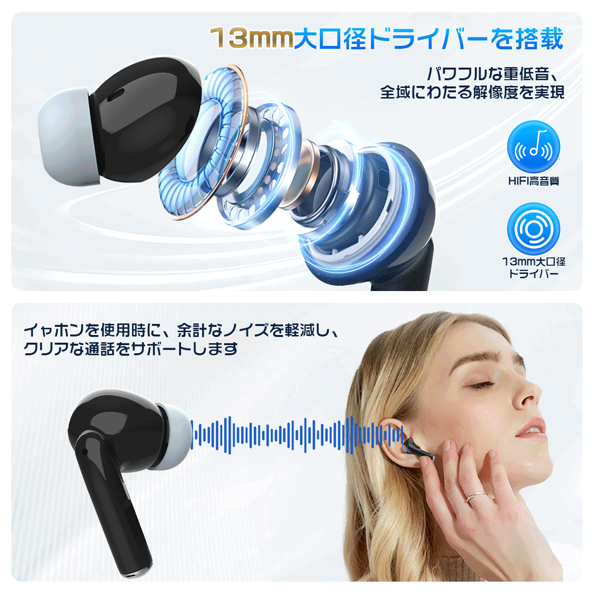 ワイヤレスイヤホン bluetoothイヤホン 液晶付き 残量表示 Bluetooth6.0 ANC対応 イヤホン ノイズキャンセリング 自動ペアリング 60H連続再生 HiFi高音質 Type‐C急速充電 LEDディスプレイ IPX7防水 マイク内蔵 iPhone/Android 旅行/出張 Siri対応