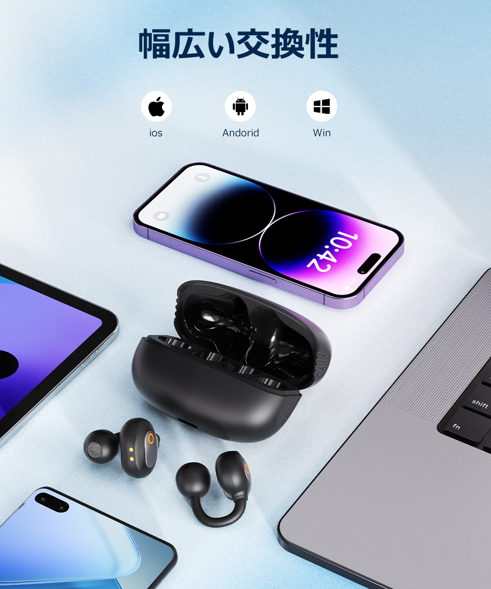 イヤホン Bluetooth【2025革新イヤーカフ型 音質特化モデル 究極フィット感】 ワイヤレスイヤホン Bluetooth5.4 耳挟み式 圧迫感ゼロ 業界トップ音質 骨伝導の革新 残量表示 通話ノイズキャンセル 指向性音伝送技術 音漏れ抑制 軽い着装 落ちにくい 最大40時間連続再生 自動ペアリング Type-C急速充電 iOS/Android対応