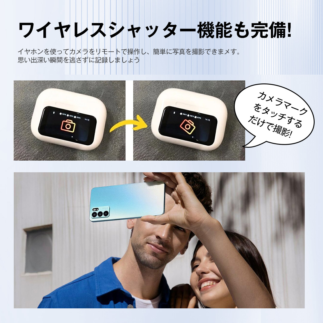 ＼ANC&液晶付きイヤホン！／【LCDタッチパネル搭載】ワイヤレスイヤホン Bluetooth5.4 LCDタッチパネル式 液晶付き AAC ANCノイズキャンセリング Hi-Fi高音質 自動ペアリング 軽量 iPhone iOS Android に対応 Type-C 左右分離型 片耳/両耳 重低音