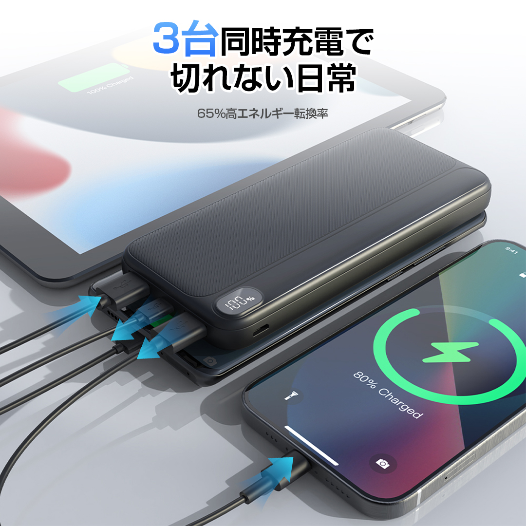 【22000mAh大容量】モバイルバッテリー 22000mAh 大容量 小型 軽量 3台同時充電 携帯充電器 充電器 iPhone/Type-C 22.5W急速充電 LEDデジタル表示 電気毛布 ハンディ扇風機 iPhone/Android 全機種対応 軽量設計 防災グッズ 旅行/外出用 通勤/通学/出張