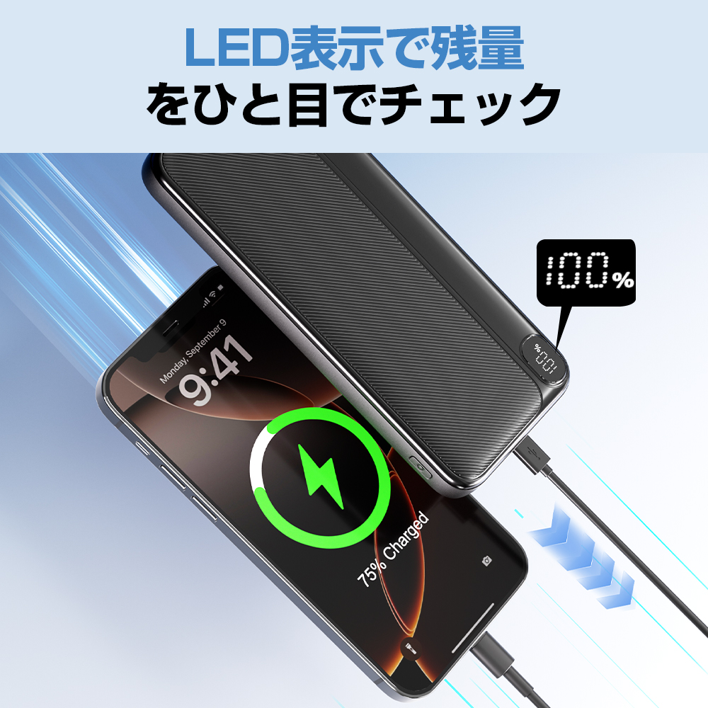 モバイルバッテリー 2.4A急速充電 22000mAh 大容量 小型 軽量 2台同時充電 携帯充電器 LED残量表示 スマホ充電器 携帯バッテリー iphone充電器