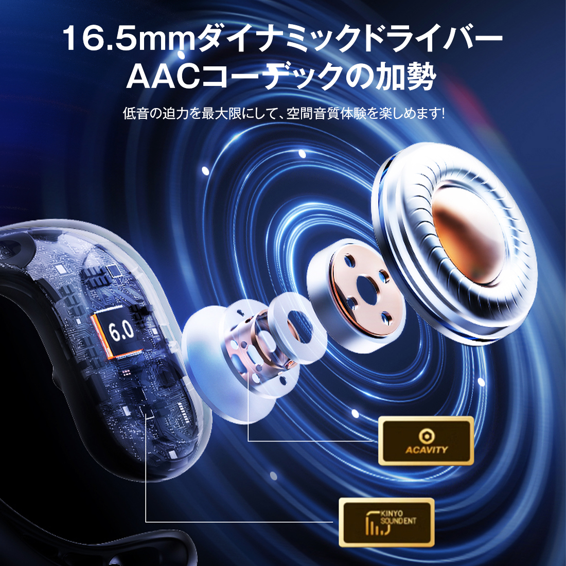 ワイヤレスイヤホン OWS オープンイヤー型イヤホン bluetooth 6.0 Smoatc 耳を塞がないイヤホン 耳掛け式 iPhone17 ノイズキャンセリング マイク付き ENC通話