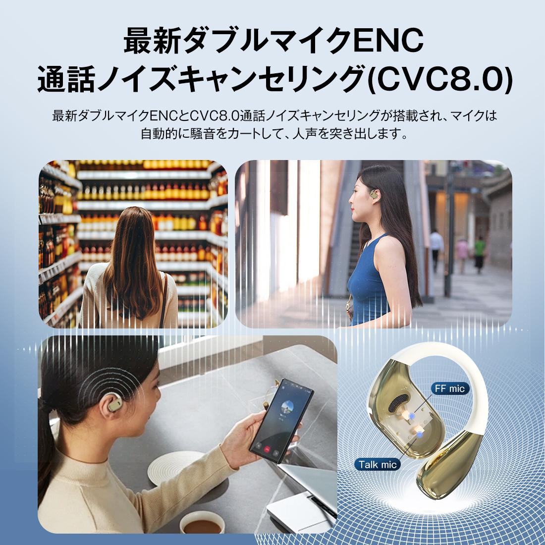 「指向性音伝送技術&8D空間HIFI高音質」ワイヤレスイヤホン OWS オープンイヤー型イヤホン 耳を塞がないイヤホン 耳掛け式 bluetooth5.4 ENC通話ノイズキャンセリング 残量表示 Type‐C急速充電 音漏れ抑制 HIFI高音質 防水 30時間連続稼働