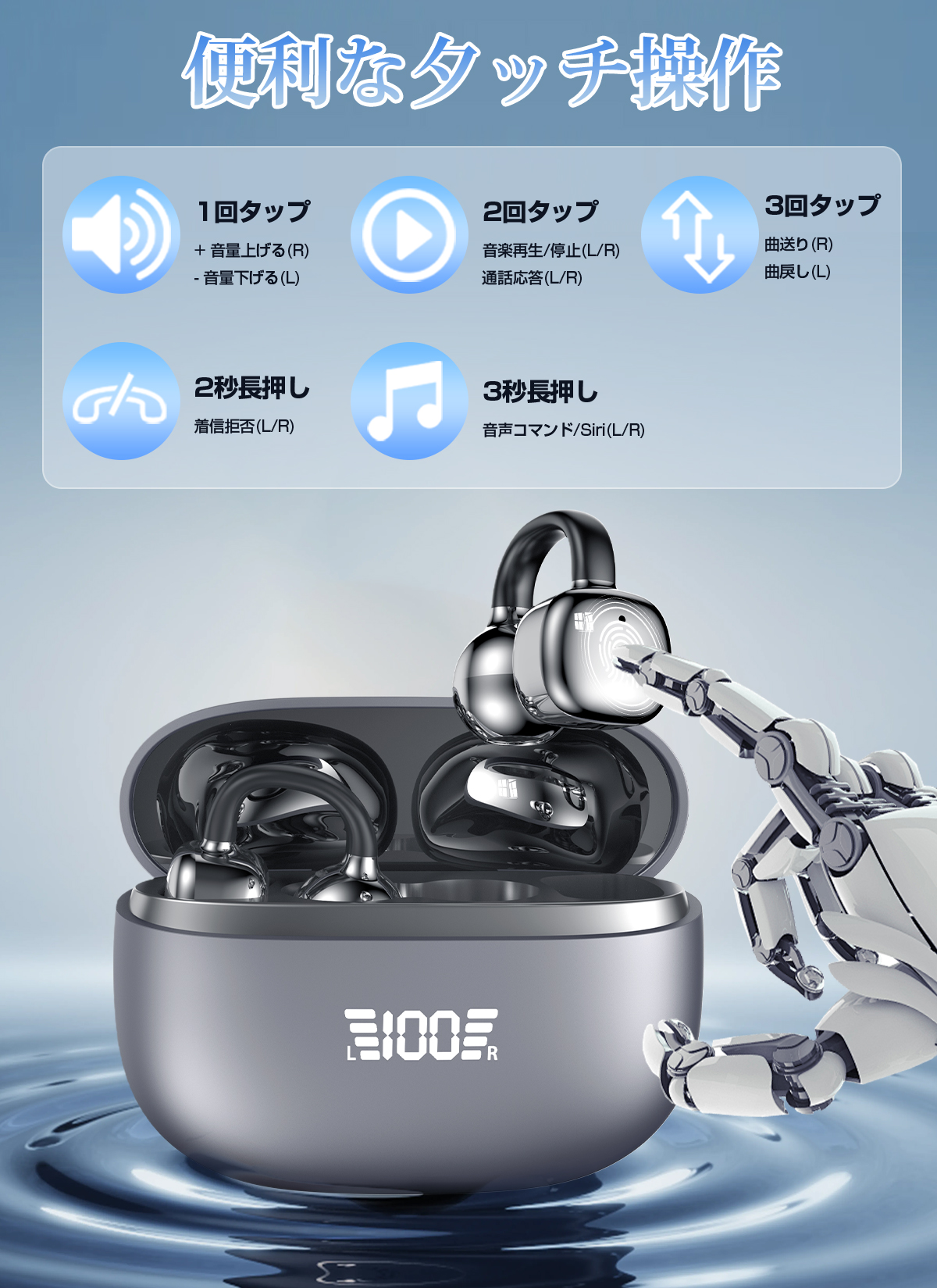ワイヤレスイヤホン イヤーカフ イヤホン bluetooth 骨伝導イヤホン SHRATCH 液晶付き AAC 爆買 業界TOP 60H連続再生 HiFi LEDディスプレイ 最新耳挟み式