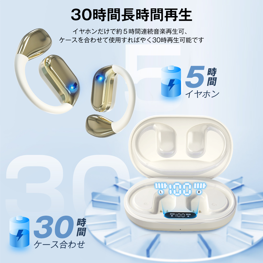「指向性音伝送技術&8D空間HIFI高音質」ワイヤレスイヤホン OWS オープンイヤー型イヤホン 耳を塞がないイヤホン 耳掛け式 bluetooth5.4 ENC通話ノイズキャンセリング 残量表示 Type‐C急速充電 音漏れ抑制 HIFI高音質 防水 30時間連続稼働
