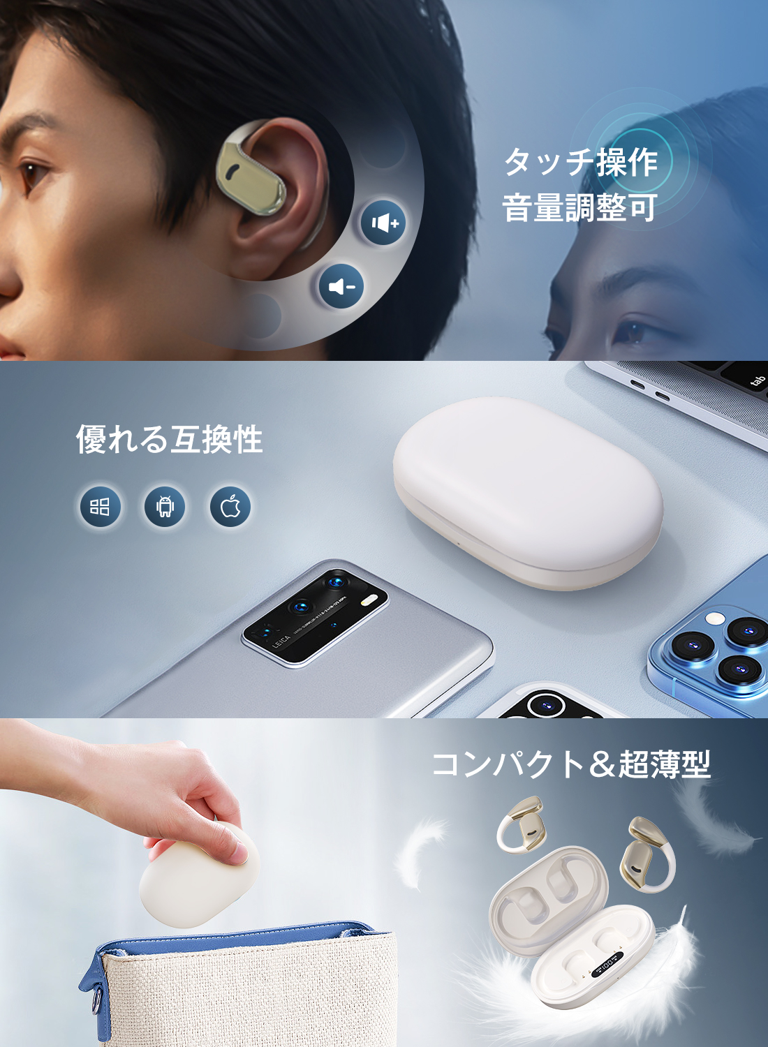 「指向性音伝送技術&8D空間HIFI高音質」ワイヤレスイヤホン OWS オープンイヤー型イヤホン 耳を塞がないイヤホン 耳掛け式 bluetooth5.4 ENC通話ノイズキャンセリング 残量表示 Type‐C急速充電 音漏れ抑制 HIFI高音質 防水 30時間連続稼働