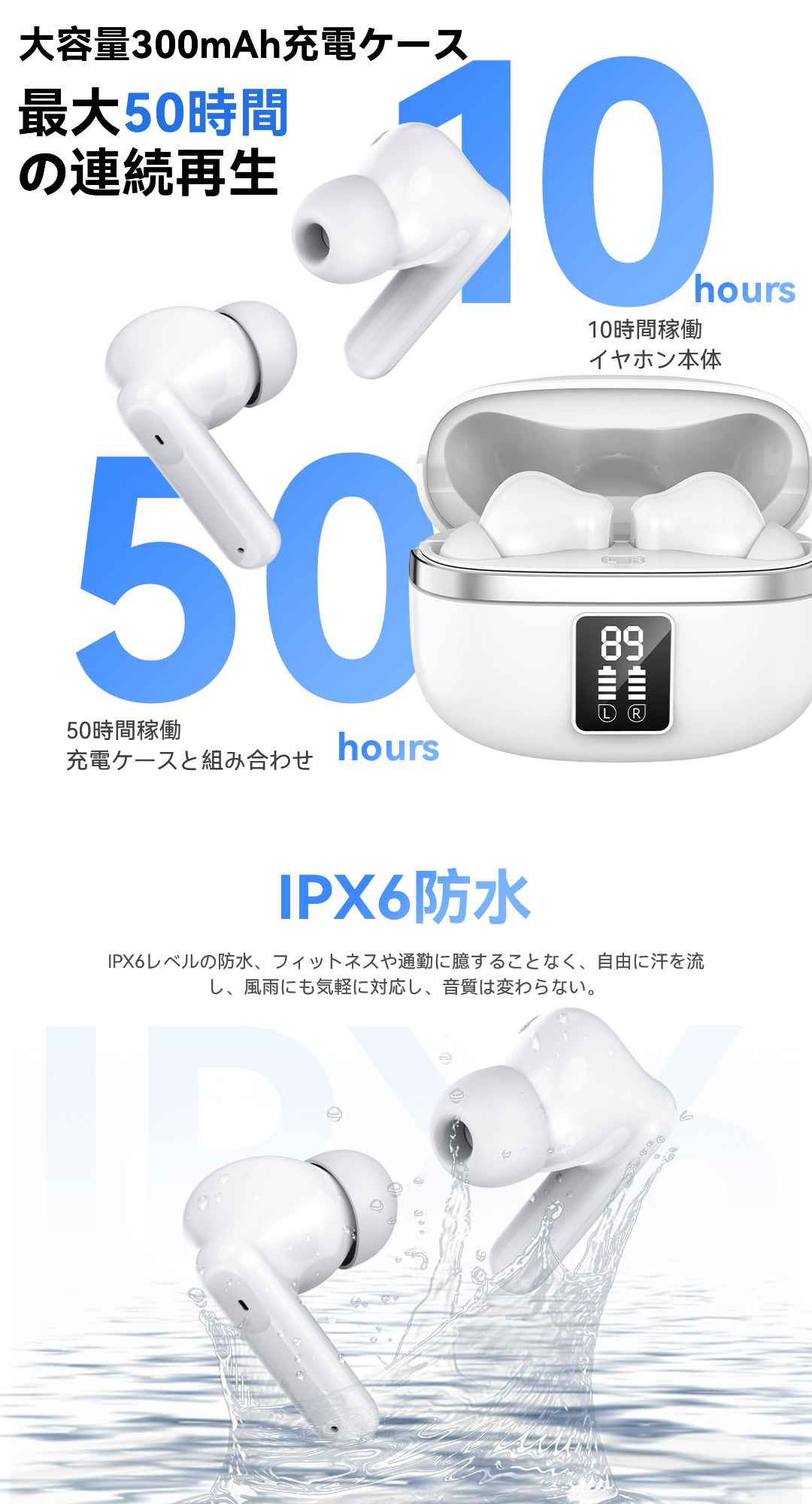 「最新音質重視進化版」ワイヤレスイヤホン ワイヤレス イヤホン bluetooth 業界最先端 bluetooth5.4搭載 ENC通話ノイズキャンセリング 残量表示 Type‐C充電 HIFI高音質 IPX6防水 50時間連続稼働 iPhone/Android