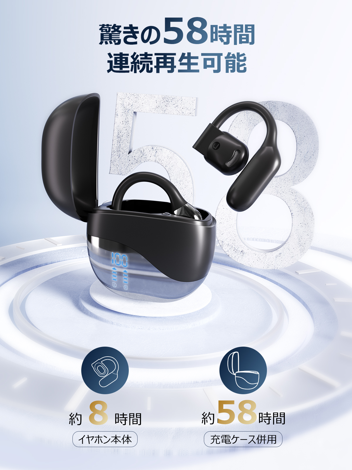 【2025音質強化版 オープンイヤー型】イヤホン Bluetooth ワイヤレスイヤホン 耳を塞がない イヤフォン 耳掛け式 骨伝導の革新 業界トップ音質 指向性音伝送技術 残量表示 音漏れ抑制 日本語音声 58時間連続再生 急速充電 iOS/Android対応