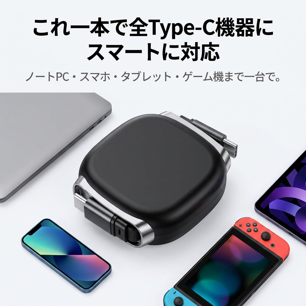 Type-C ケーブル 充電ケーブル pd対応 TypeC CtoC ケーブル 240W 急速充電 巻き取り 高速データ転送 1m ノートPC MacBook