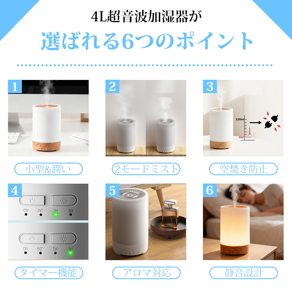 加湿器 超音波式 小型 噴霧式 アロマ加湿器 寝室 車用 卓上 除菌 タイマー 空気清浄機 超静音 150ml 持ち運び便利 コンパクト おしゃれ 花粉対策 乾燥対策 冬