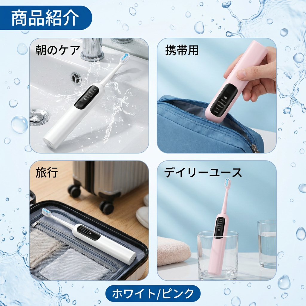 電動歯ブラシ 音波歯ブラシ 虫歯予防 歯周病予防 歯垢除去 歯磨き usb充電式 替えブラシ付き 5つモード 大人 高速振動 静音設計 IPX7防水 水洗い