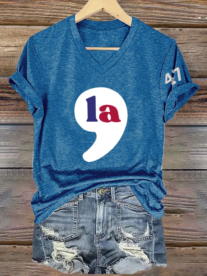 Women's Vintage La 47 Printed Casual V Neck T-Shirt