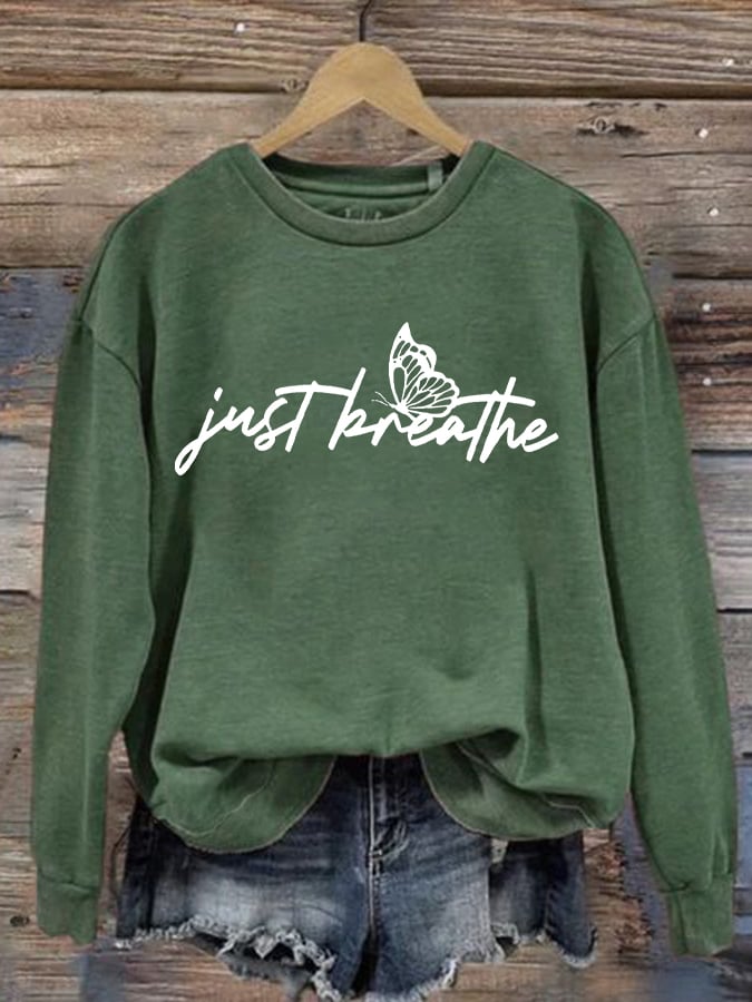 Women's Just Breathe Print Round Neck Sweatshirt