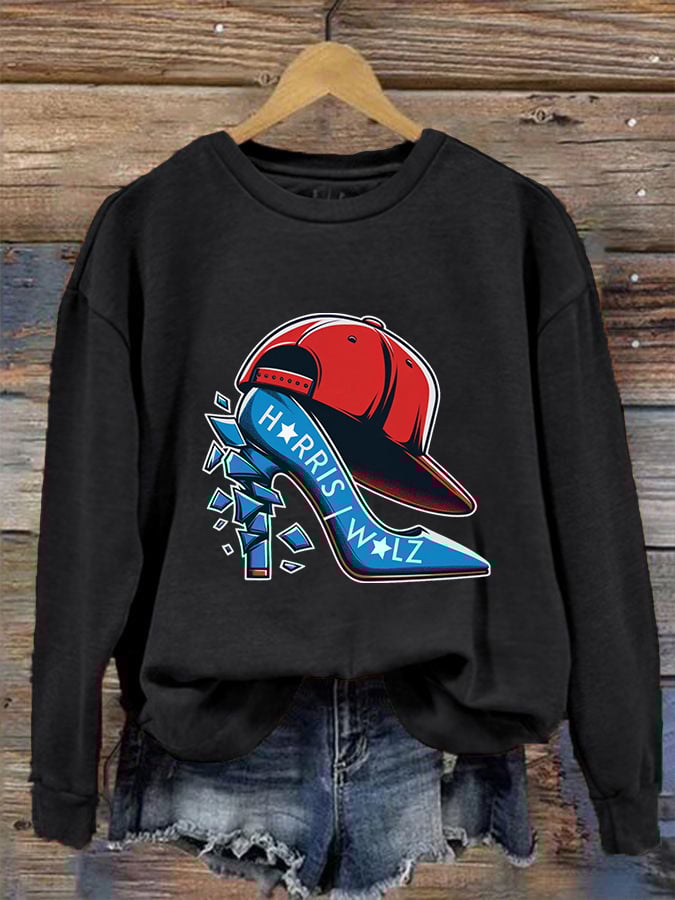 Women's Red Hat Crushing Blue High Heels Printed Sweatshirt