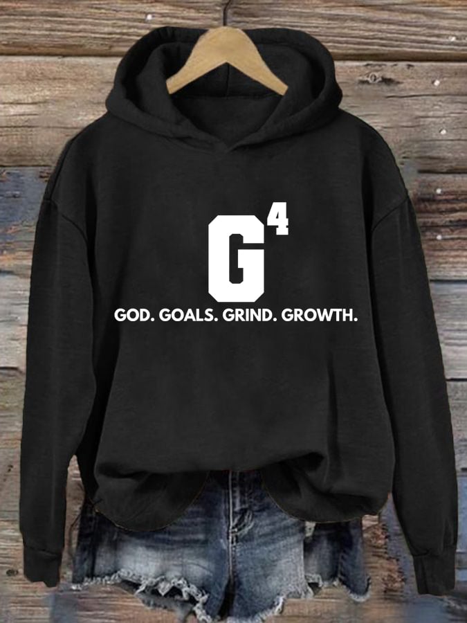 Women's God Goals Grind Growth Printed Hoodie