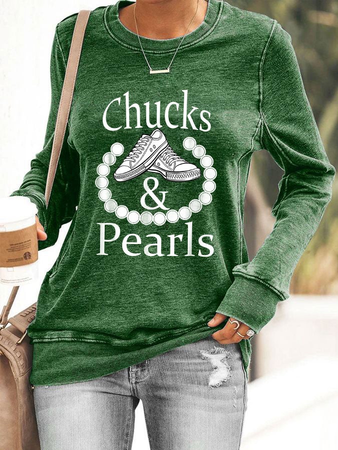 Women's Chucks & Pearls Print Casual Sweatshirt