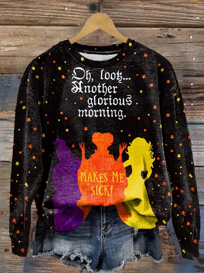 Women's Halloween Hocus Pocus Witch Sisters Print Casual Sweatshirt