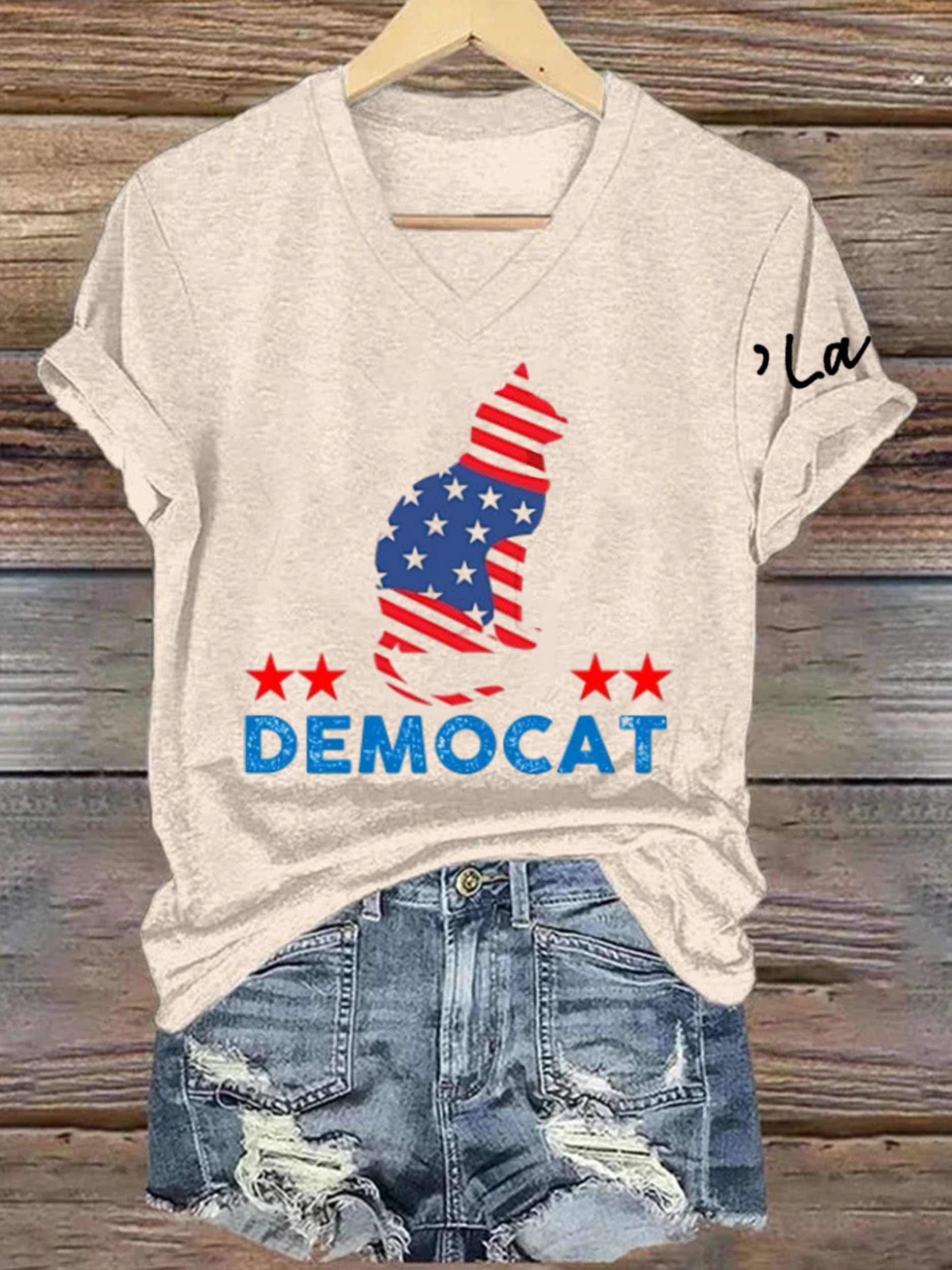 Women's La 2024 Democat Printed Short-Sleeved T-Shirt