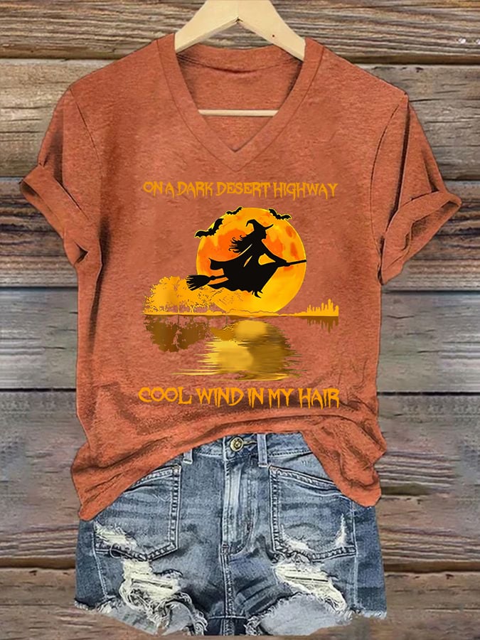 Women's Halloween On A Dark Desert Highway Cool Wind In My Hair printed casual T-shirt