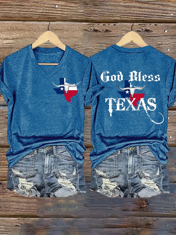 Women's God Blessed Texas Printed Short-Sleeved T-Shirt