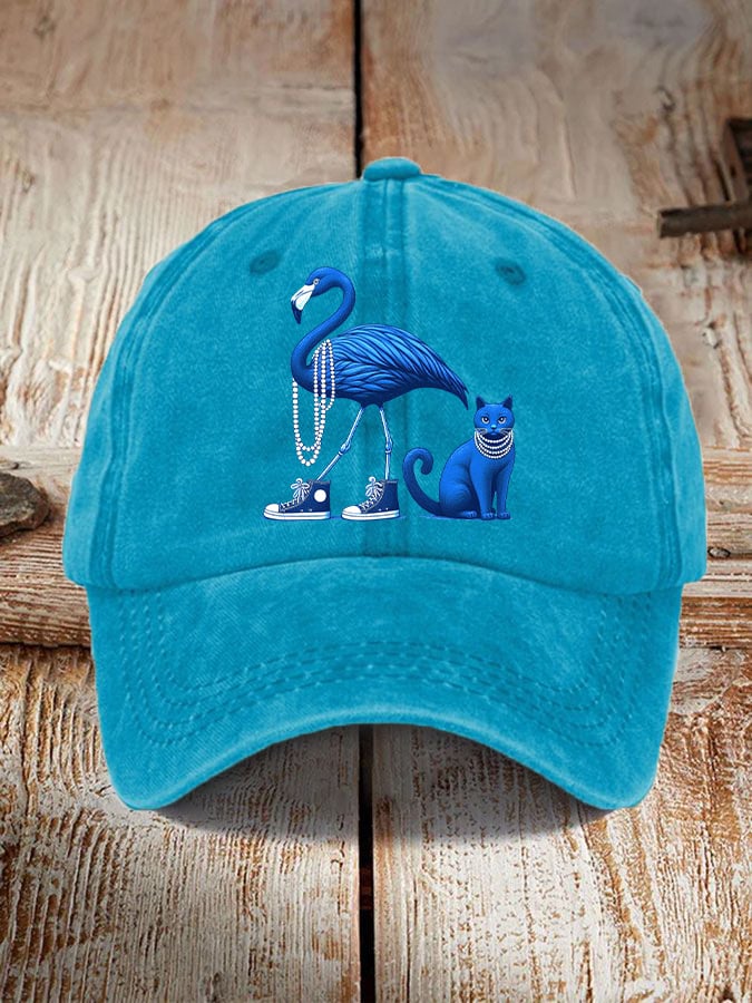 Pearl necklace canvas shoes flamingo & pearl necklace blue cat print casual unisex hat