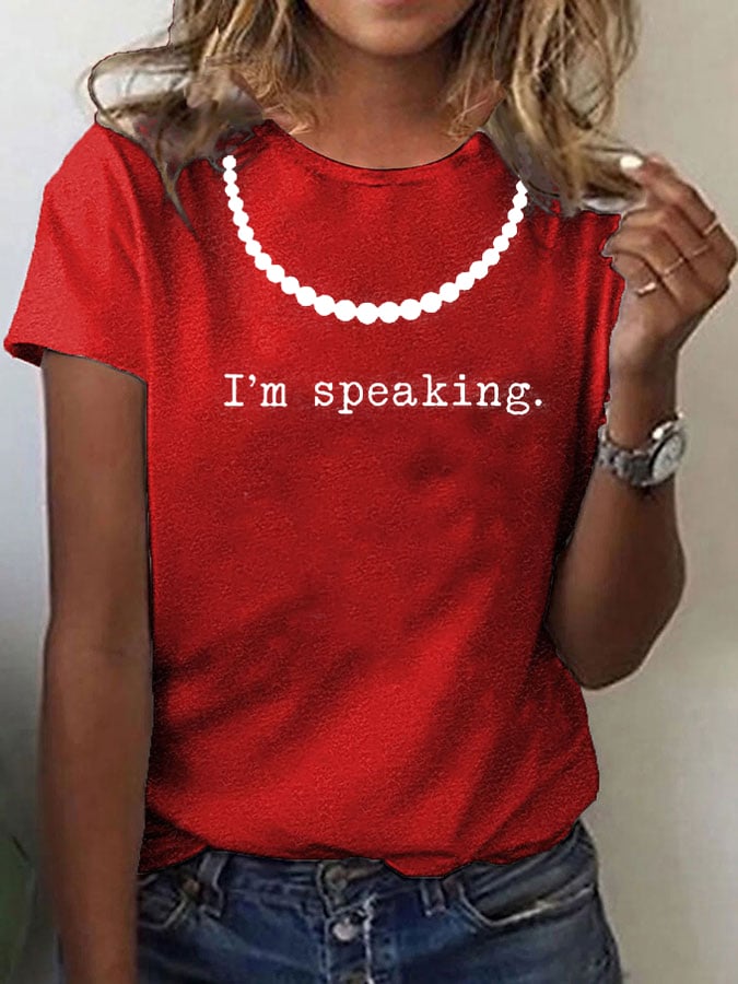 Women's I'm Speaking Pearl Necklace Print T-shirt