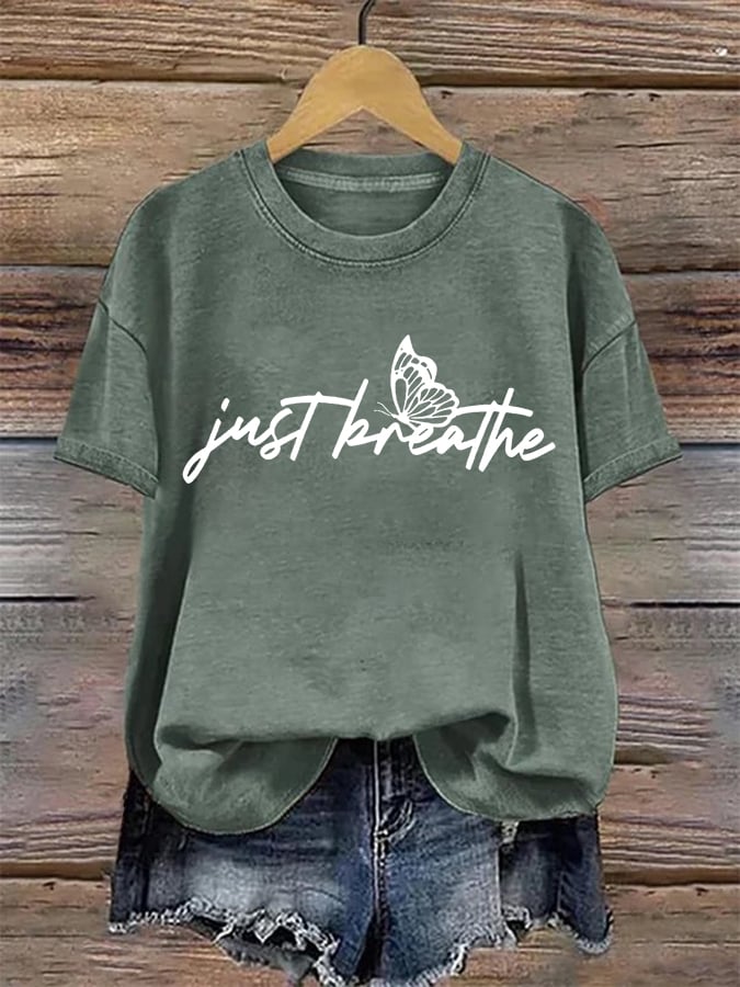 Women's Just Breathe Print Round Neck T-Shirt