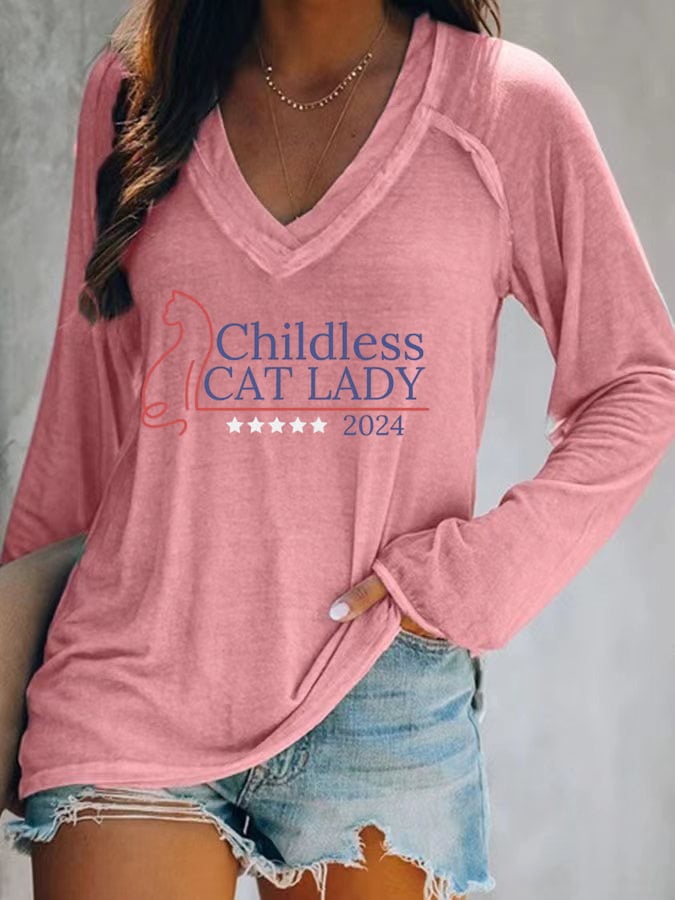Women's Childless Cat Lady Casual Long-Sleeve Top