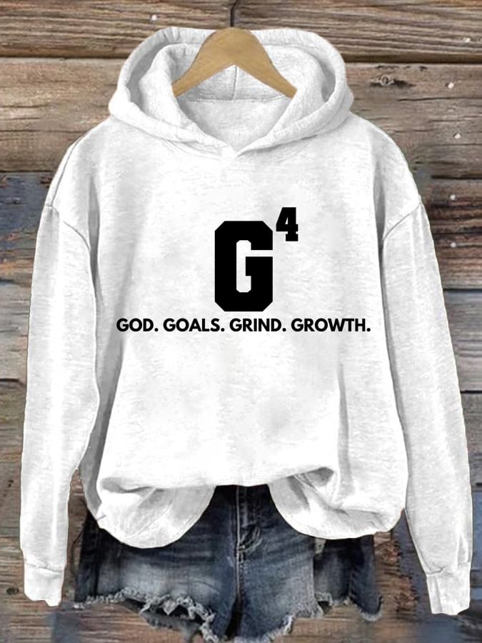 Women's God Goals Grind Growth Printed Hoodie