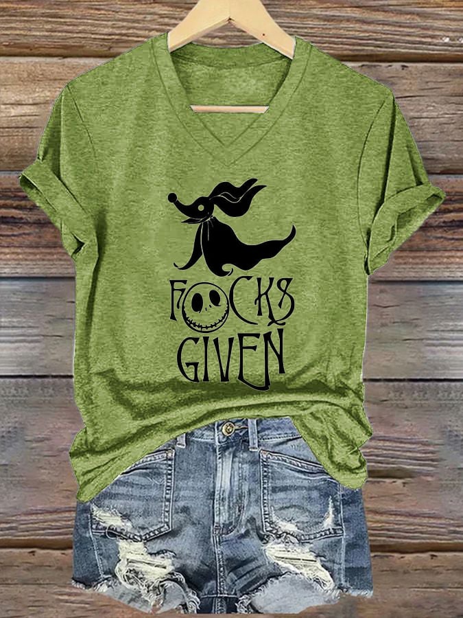 Women's Halloween Zero Fucks Given Printed Casual T-Shirts