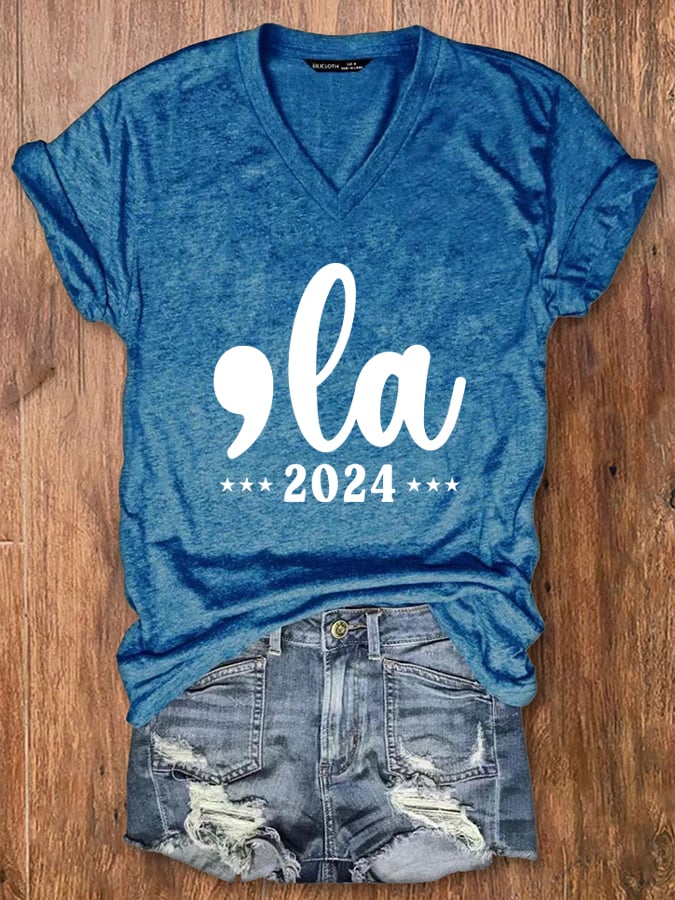 Women's Comma La Printed Casual V-Neck T-Shirt