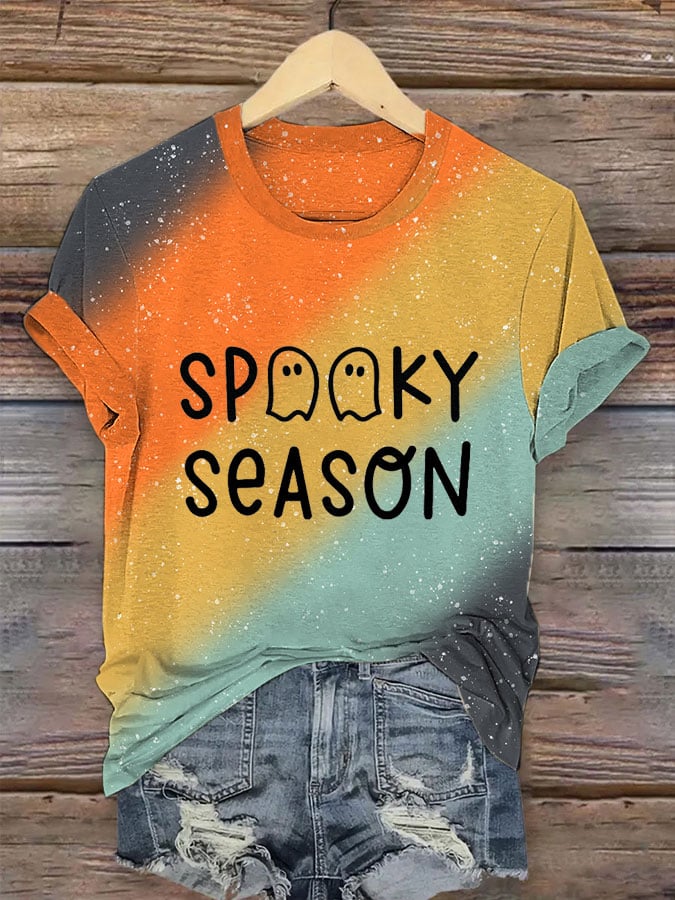 Women Halloween Spooky Season Boo Fall Print T-shirt