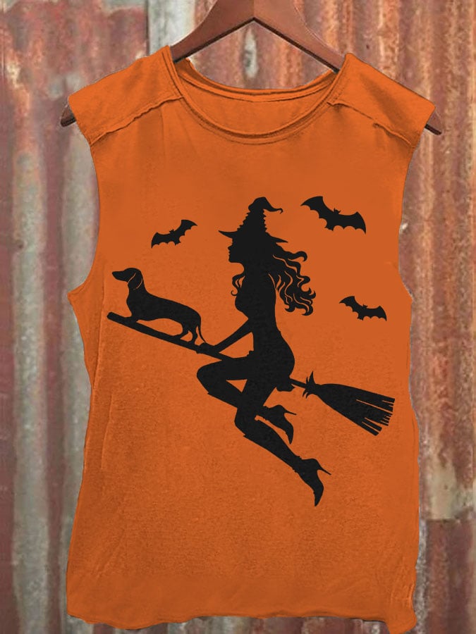 Women's Witch and Puppy Print Vest