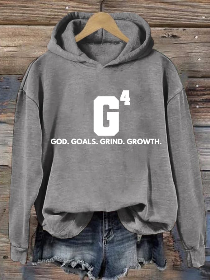 Women's God Goals Grind Growth Printed Hoodie