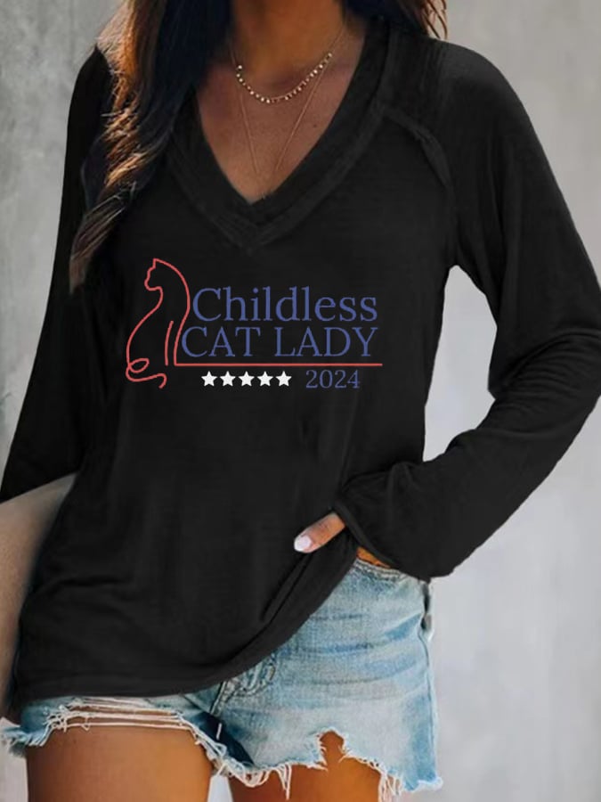 Women's Childless Cat Lady Casual Long-Sleeve Top