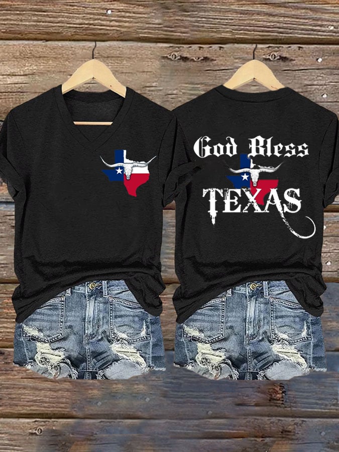 Women's God Blessed Texas Printed Short-Sleeved T-Shirt