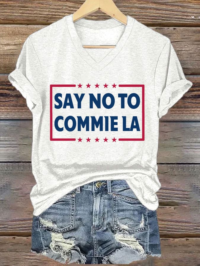 Women's Say No To Commie La Print Casual T-Shirt