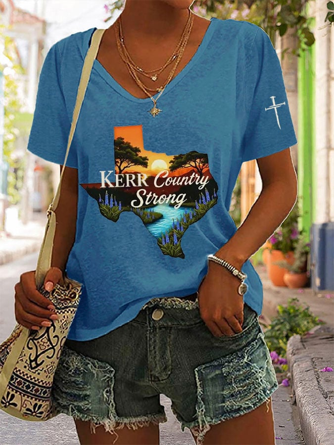 Women's Texas Flood KERR Country Strong Print Casual T-Shirt