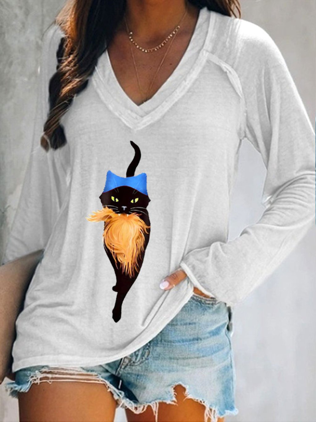 🔥Buy 3 Get 10% Off🔥Women's Hat Cat&Orange Feminist Print V-Neck T-Shirt