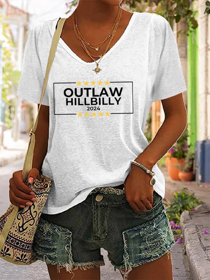 Women's Outlaw Hillbilly Print V-Neck T-Shirt